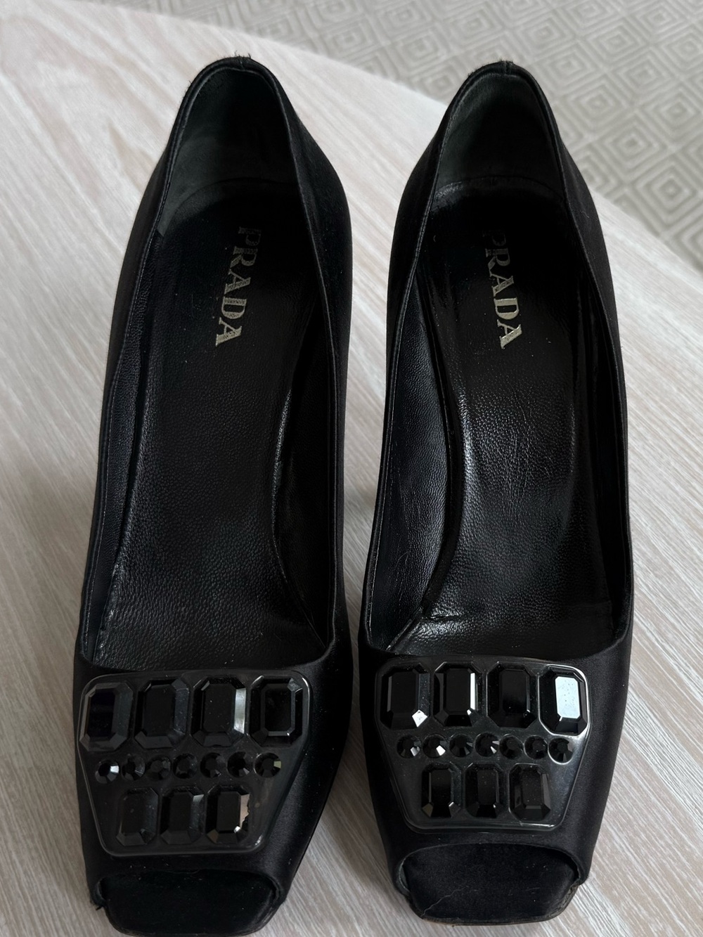 Prada Black Silk Crystal Diamanté
Peep Toe Court Shoes Heels Ladies 38, US8 - Picture 2 of 8